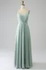 Matcha A-Line Spaghetti Straps Backless Pleated Long Bridesmaid Dress sold by Zapaka