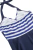 Halter Stripe Blue Swing Retro Dress With Pockets sold by Zapaka