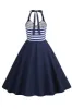 Halter Stripe Blue Swing Retro Dress With Pockets sold by Zapaka