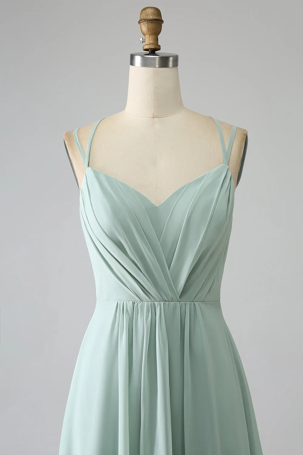 Matcha A-Line Spaghetti Straps Backless Pleated Long Bridesmaid Dress sold by Zapaka product image thumbnail 4