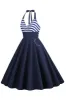 Halter Stripe Blue Swing Retro Dress With Pockets sold by Zapaka