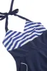 Halter Stripe Blue Swing Retro Dress With Pockets sold by Zapaka