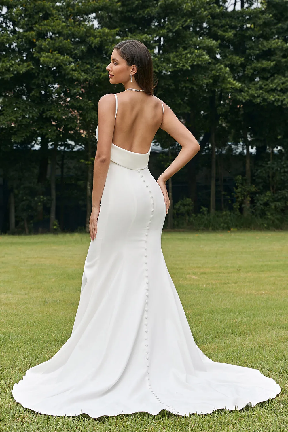 Simple Ivory Mermaid Backless Boho Wedding Dress sold by Zapaka product image thumbnail 2