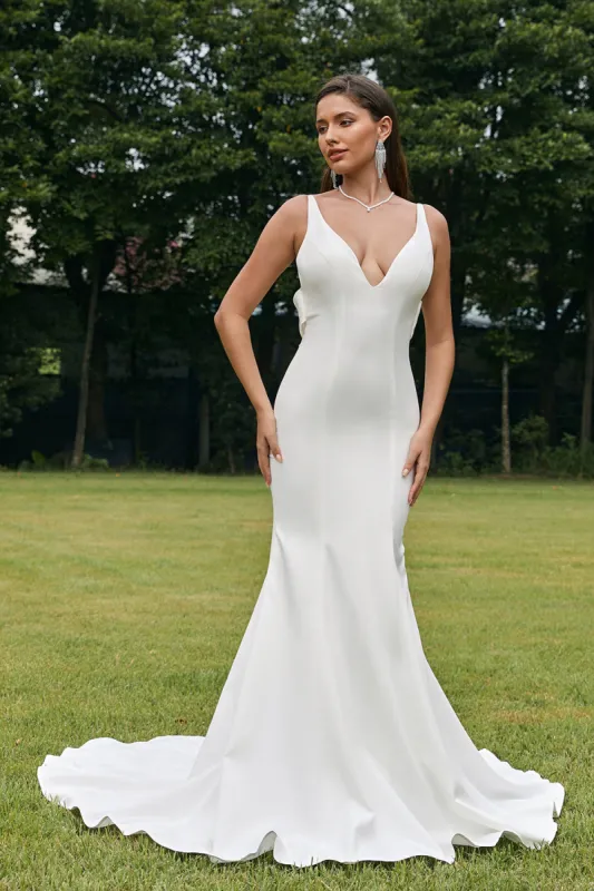 Simple Ivory Mermaid Backless Boho Wedding Dress sold by Zapaka