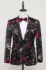 Black Jacquard Satin Notched Lapel Blazer sold by Zapaka