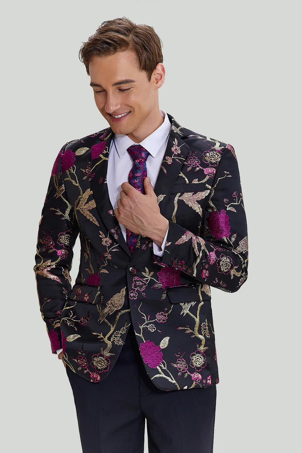 Black Jacquard Satin Notched Lapel Blazer sold by Zapaka product image thumbnail 2