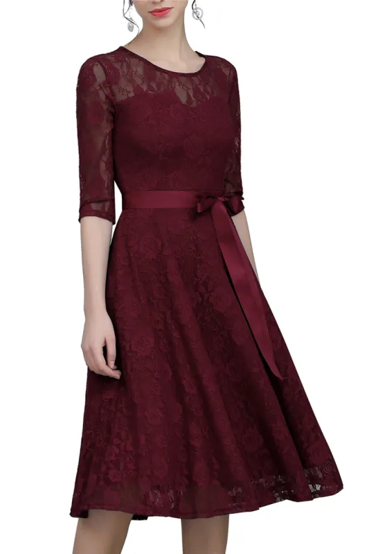 Burgundy Sash Lace Dress made by Zapaka