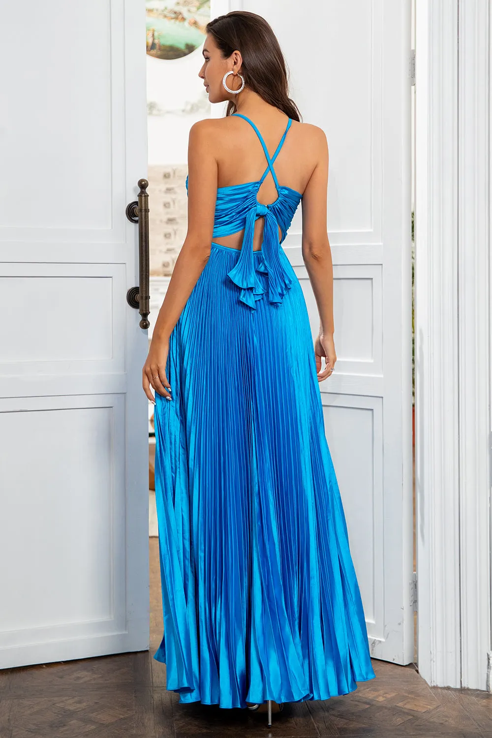 A Line Spaghetti Straps Lake Blue Long Prom Dress sold by Zapaka product image thumbnail 2