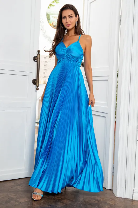 A Line Spaghetti Straps Lake Blue Long Prom Dress sold by Zapaka