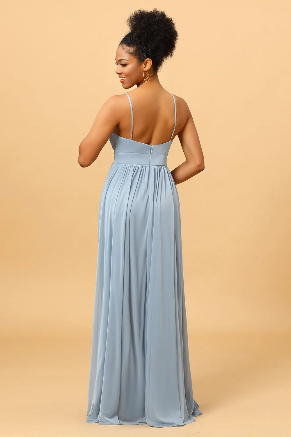 Dusty Blue A-Line Long Chiffon Bridesmaid Dress with Slit sold by Zapaka product image thumbnail 2