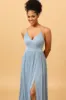 Dusty Blue A-Line Long Chiffon Bridesmaid Dress with Slit sold by Zapaka