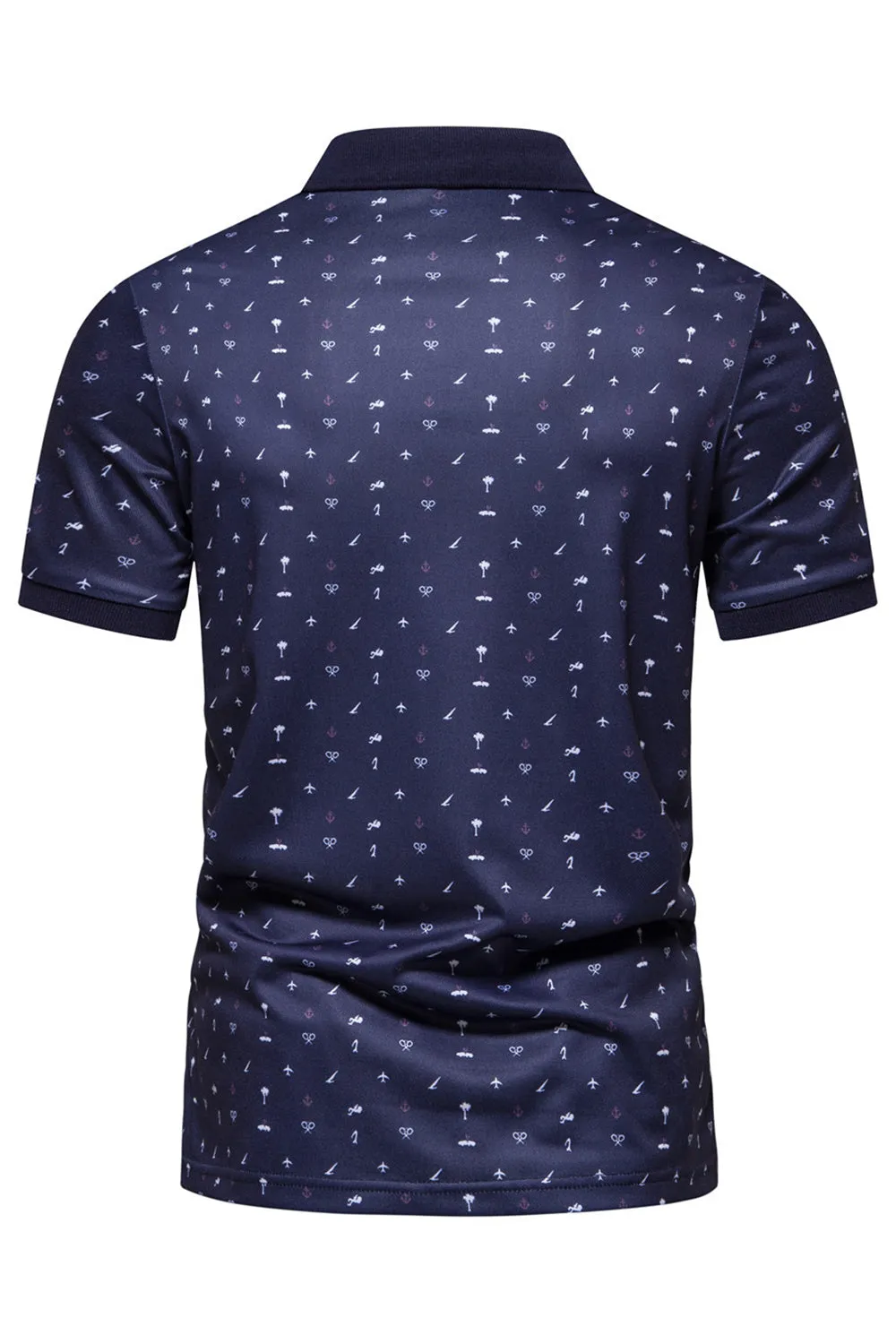 Dark Blue Pattern Printed Short Sleeves Men's Polo Shirt sold by Zapaka product image thumbnail 2
