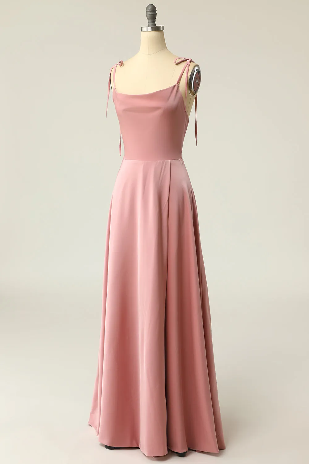 Blush Spaghetti Straps Long Prom Dress with Bowknot sold by Zapaka product image thumbnail 3