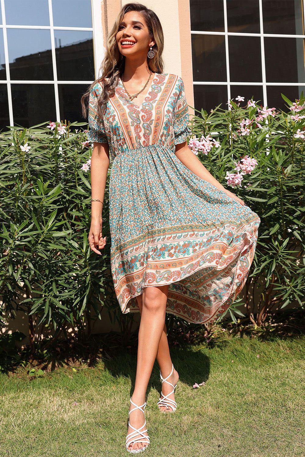 Boho Floral Print High Low Summer Dress sold by Zapaka product image thumbnail 3