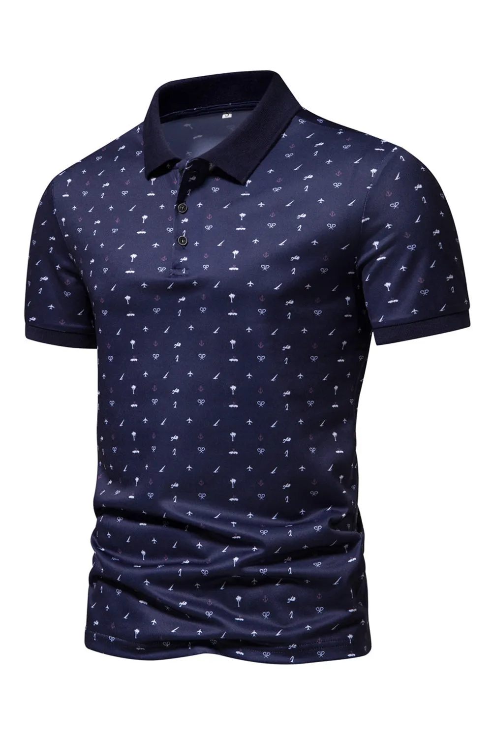 Dark Blue Pattern Printed Short Sleeves Men's Polo Shirt sold by Zapaka product image thumbnail 3