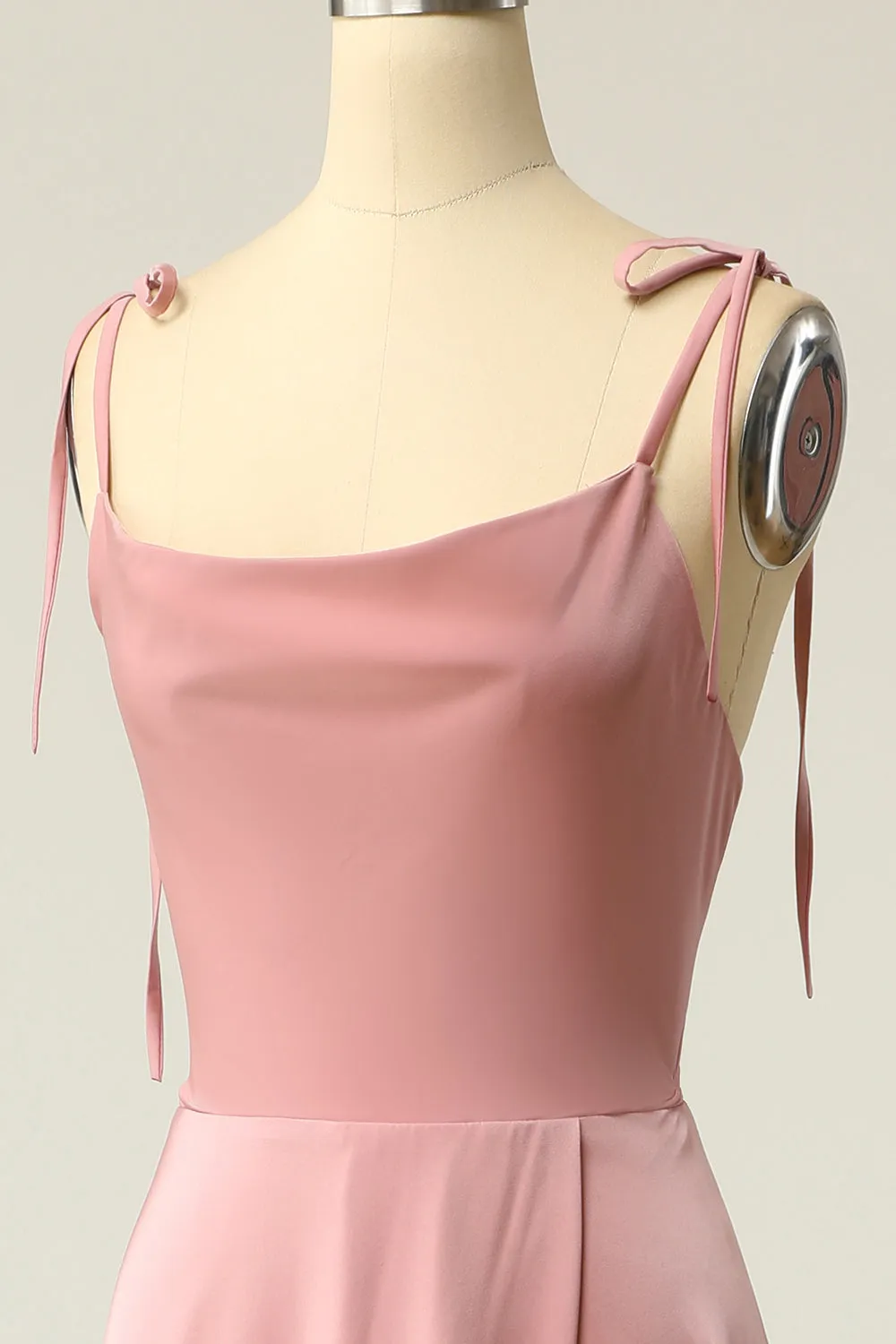 Blush Spaghetti Straps Long Prom Dress with Bowknot sold by Zapaka product image thumbnail 5
