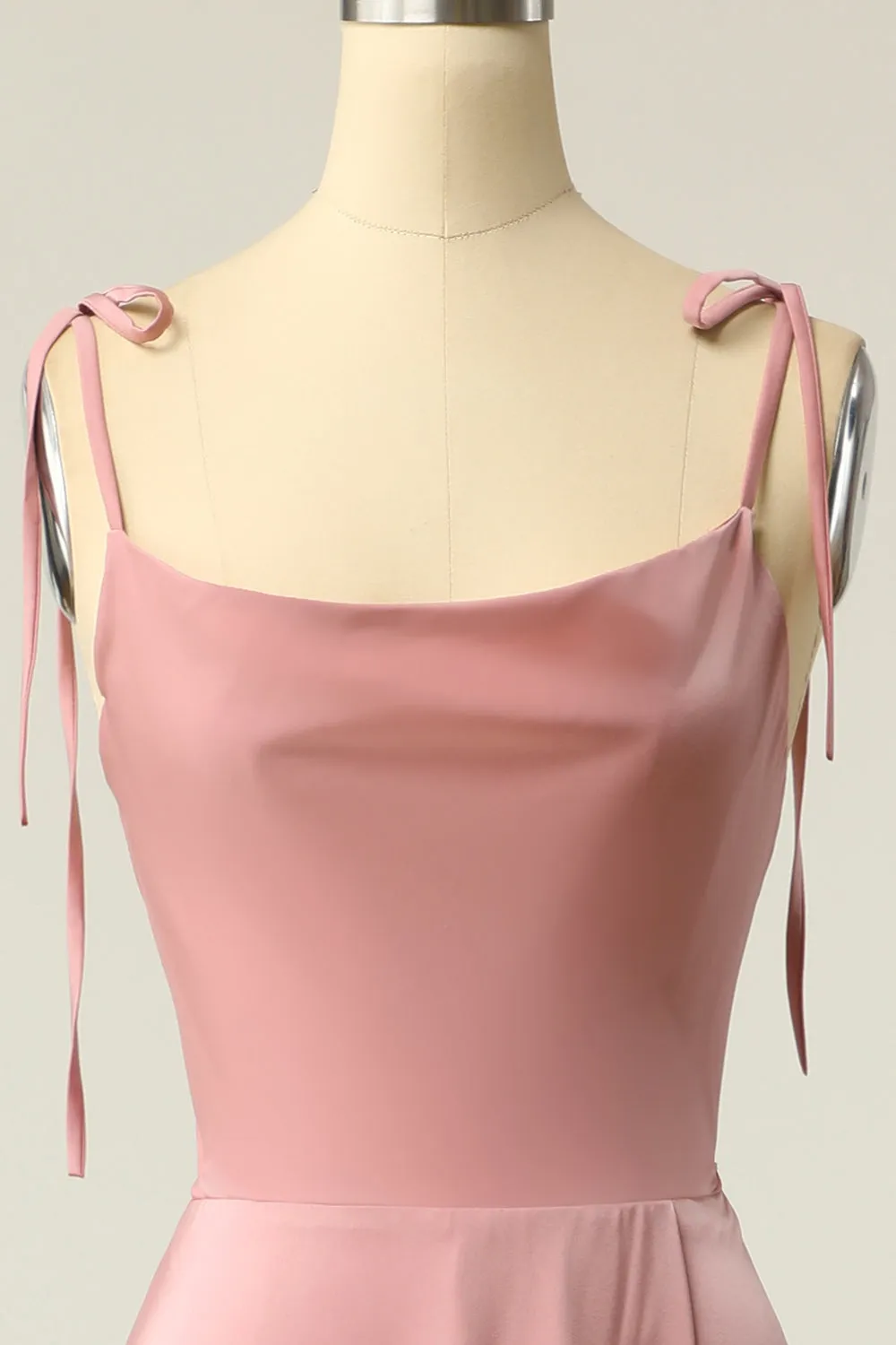 Blush Spaghetti Straps Long Prom Dress with Bowknot sold by Zapaka product image thumbnail 4