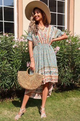 Boho Floral Print High Low Summer Dress sold by Zapaka