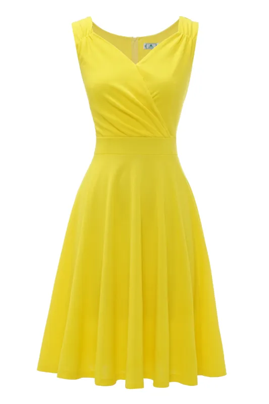 Yellow V Neck 1950s Dress sold by Zapaka