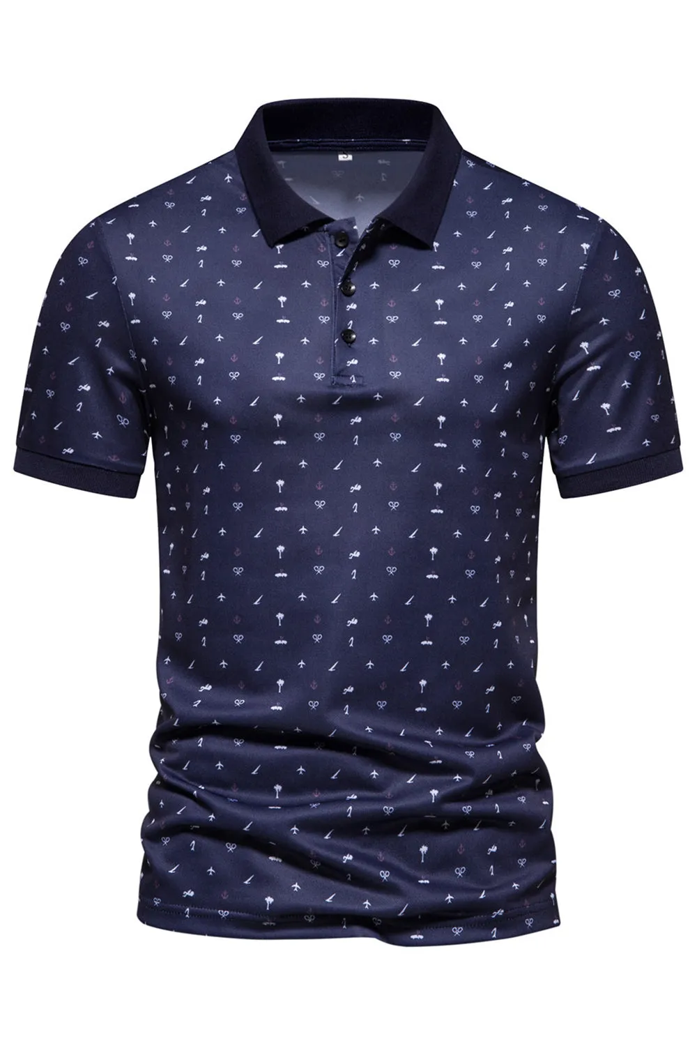 Dark Blue Pattern Printed Short Sleeves Men's Polo Shirt sold by Zapaka