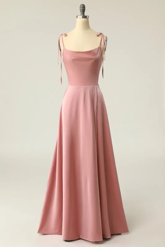 Blush Spaghetti Straps Long Prom Dress with Bowknot sold by Zapaka