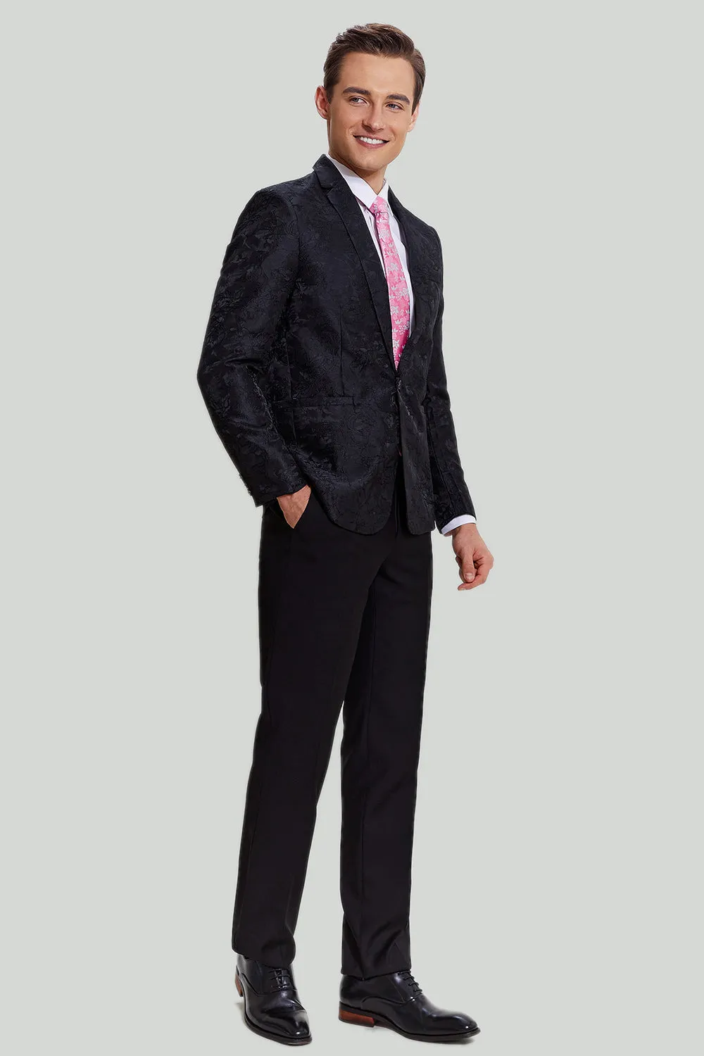 Black Jacquard Satin Notched Lapel Blazer sold by Zapaka product image thumbnail 3