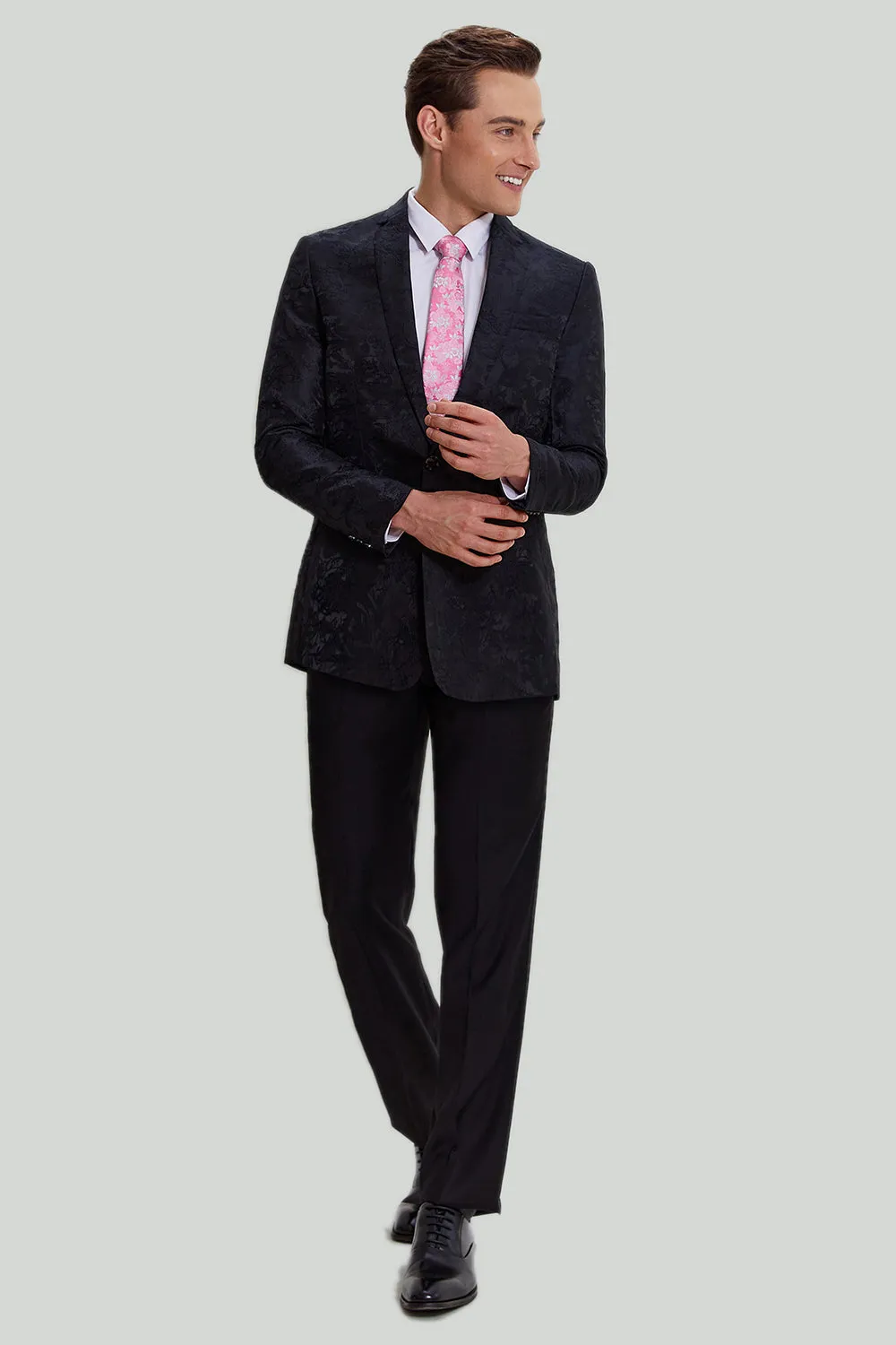 Black Jacquard Satin Notched Lapel Blazer sold by Zapaka product image thumbnail 4