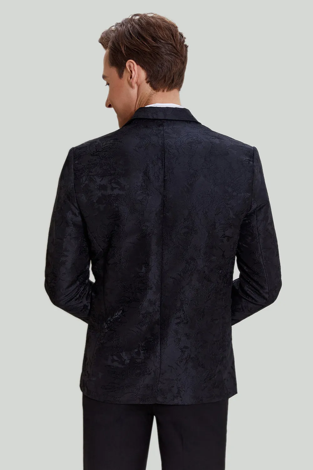 Black Jacquard Satin Notched Lapel Blazer sold by Zapaka product image thumbnail 2