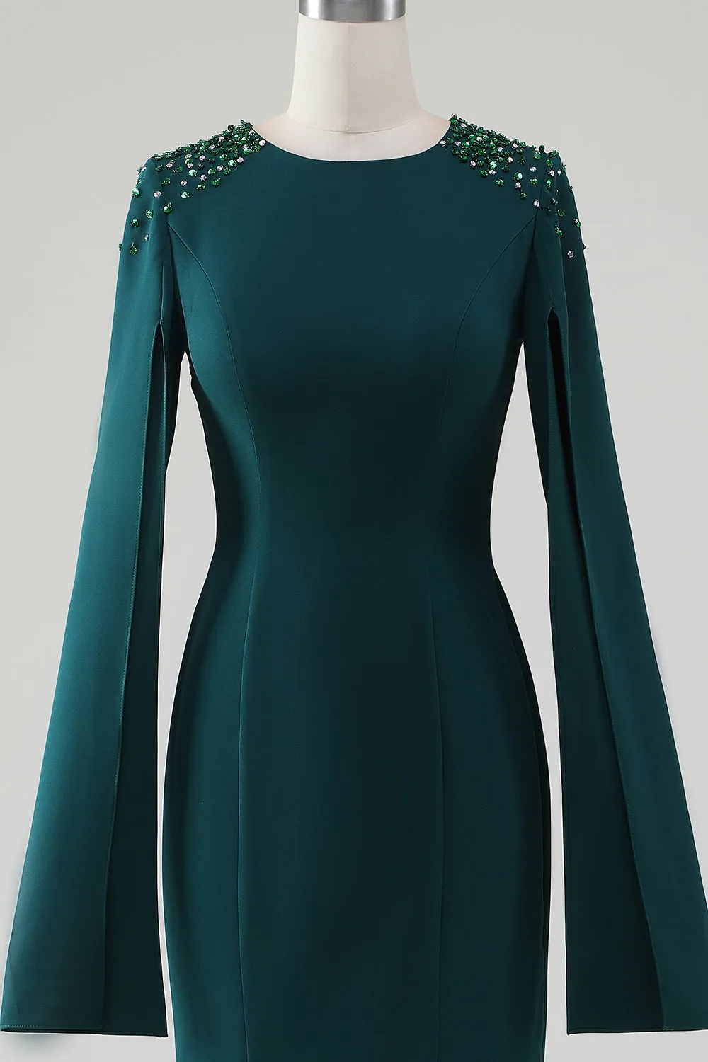 Dark Green Mermaid Round Neck Gown With Beaded Cape Sleeves sold by Zapaka product image thumbnail 4