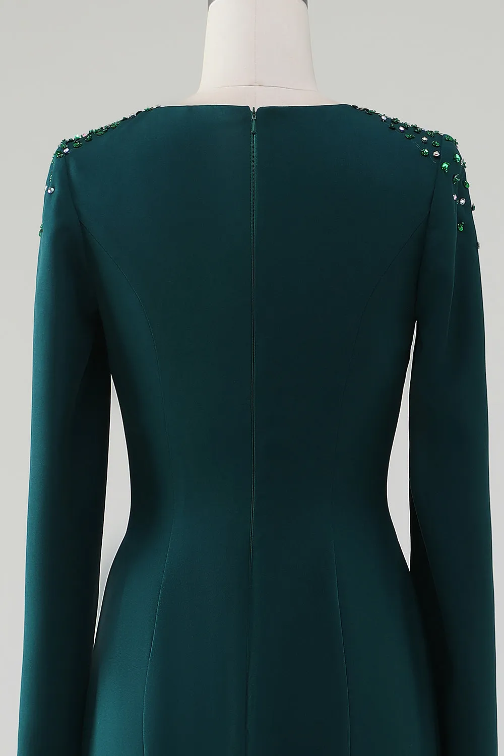 Dark Green Mermaid Round Neck Gown With Beaded Cape Sleeves sold by Zapaka product image thumbnail 5