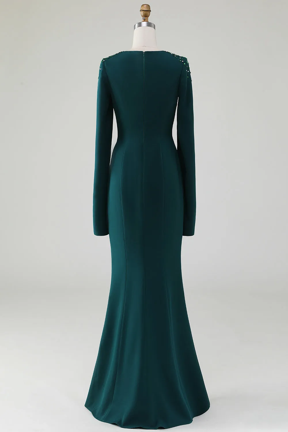 Dark Green Mermaid Round Neck Gown With Beaded Cape Sleeves sold by Zapaka product image thumbnail 2