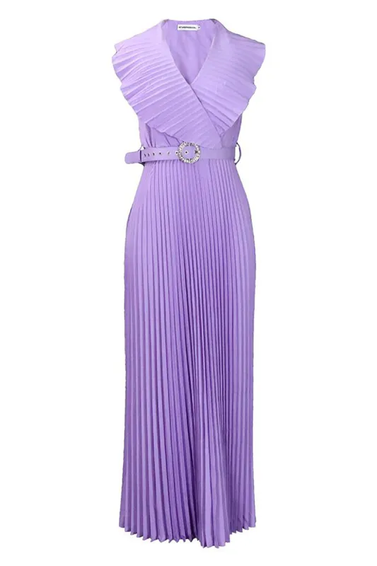 Plus Size Purple Pleated Long Wedding Guest Dress sold by Zapaka