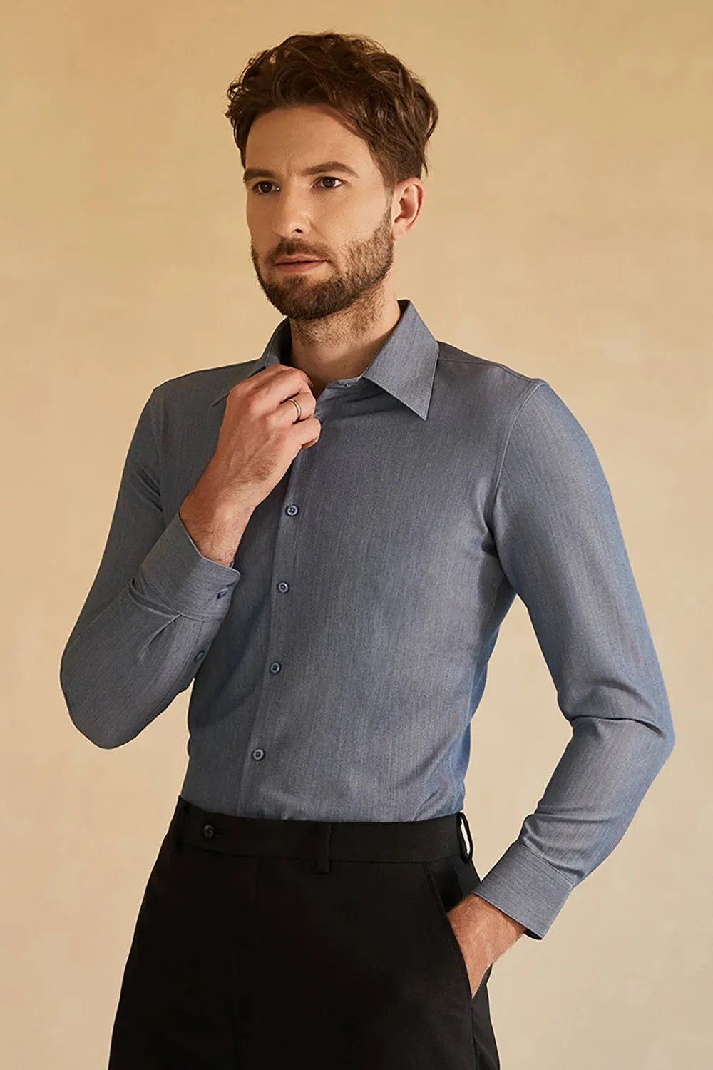 Long Sleeves Grey Men's Suit Shirt sold by Zapaka product image thumbnail 4