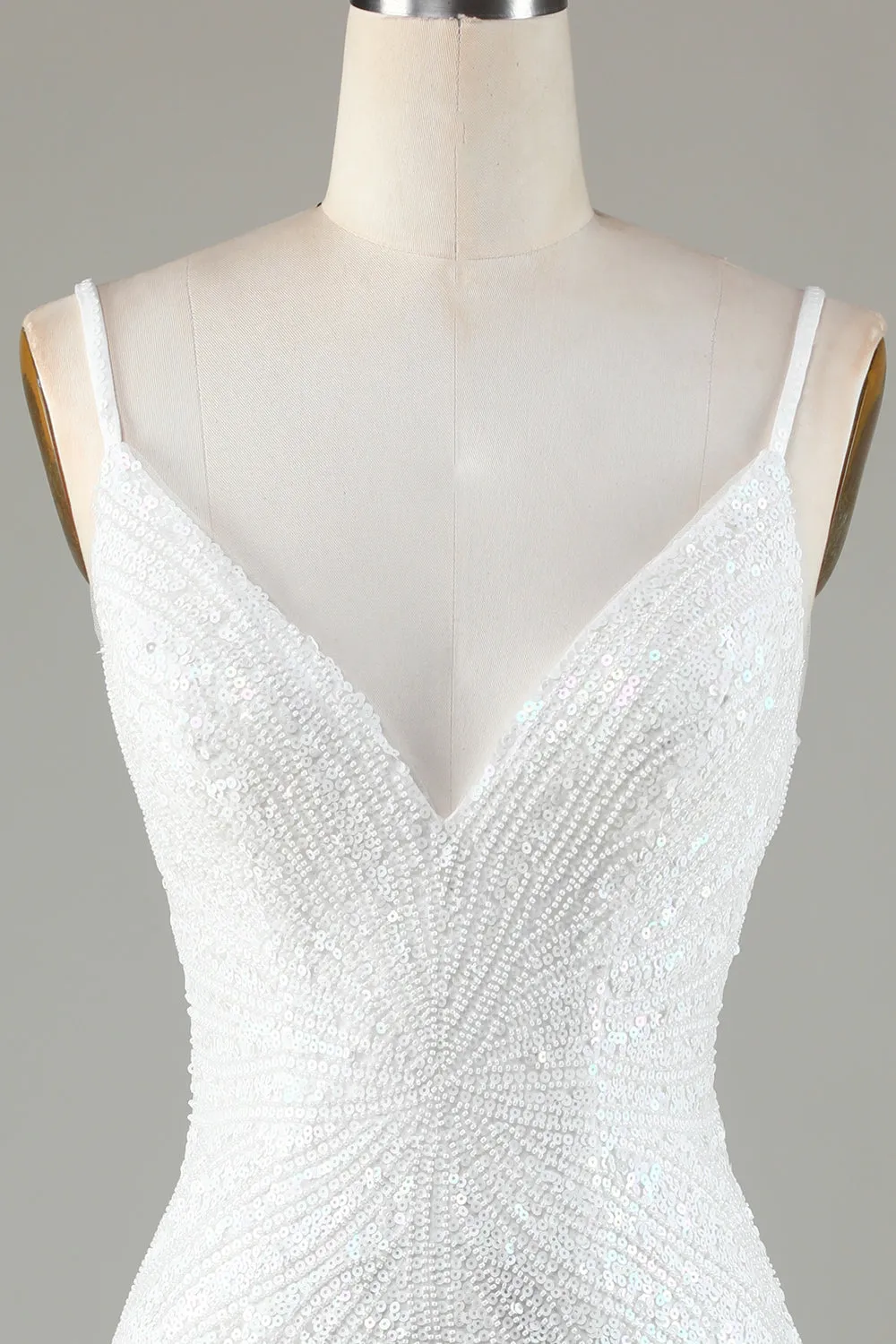 Sparkly Bodycon Spaghetti Straps White Lace-Up Back Short Homecoming Dress with Beading sold by Zapaka product image thumbnail 5