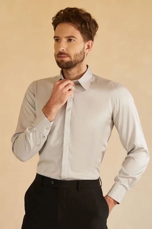 Long Sleeves Grey Men's Suit Shirt sold by Zapaka