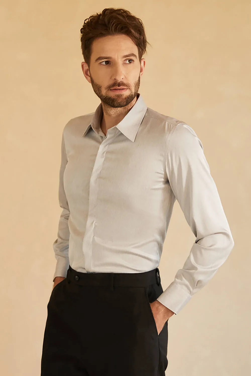 Long Sleeves Grey Men's Suit Shirt sold by Zapaka product image thumbnail 3