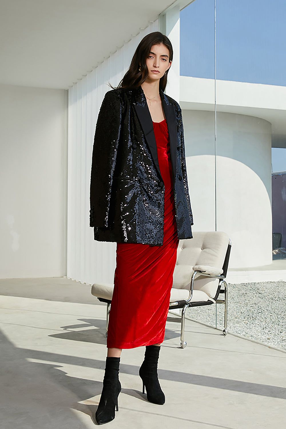 Sparkly Black Sequins Longline Oversized Prom Blazer For Women sold by Zapaka product image thumbnail 2