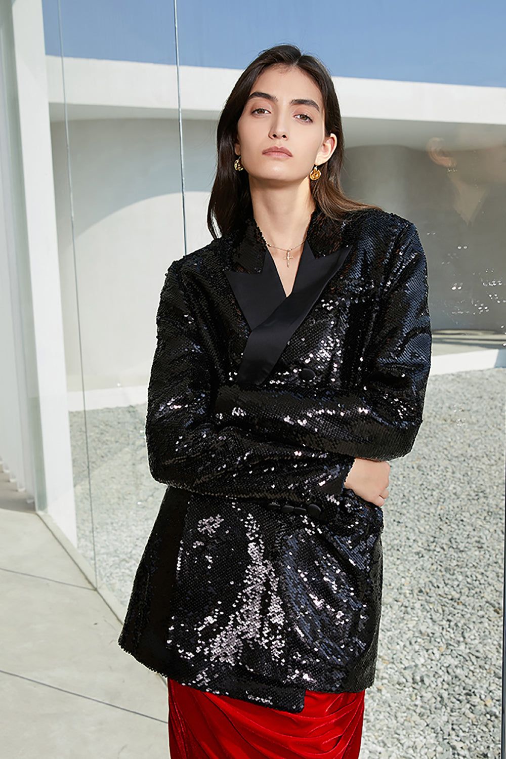 Sparkly Black Sequins Longline Oversized Prom Blazer For Women sold by Zapaka product image thumbnail 3