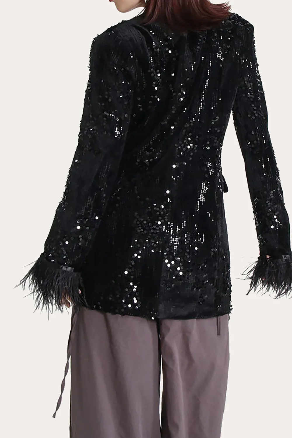 Glitter Black Sequins Women Prom Homecoming Blazer with Feathers sold by Zapaka product image thumbnail 2