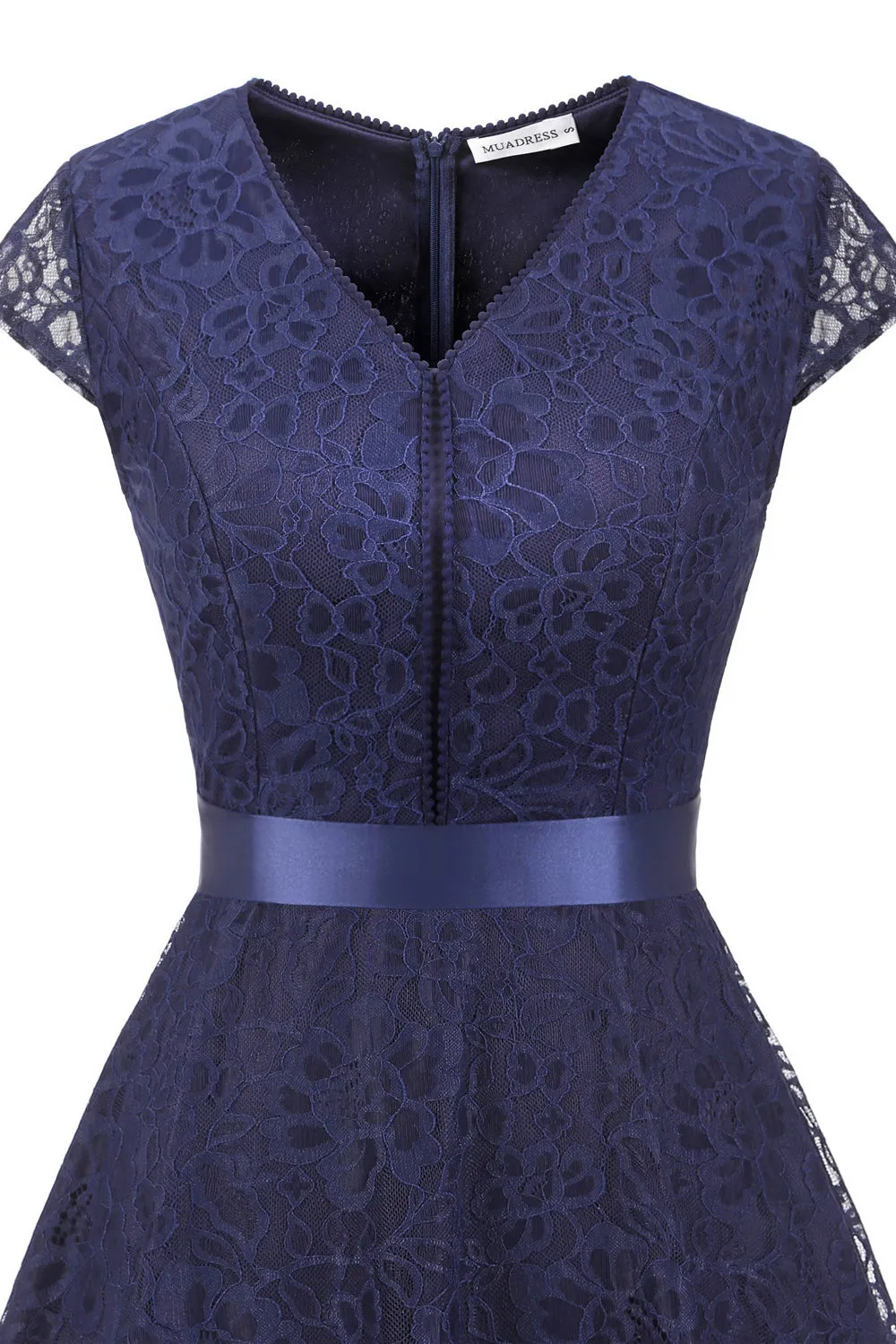 Navy V Neck Lace Bridesmaid Dress sold by Zapaka product image thumbnail 4