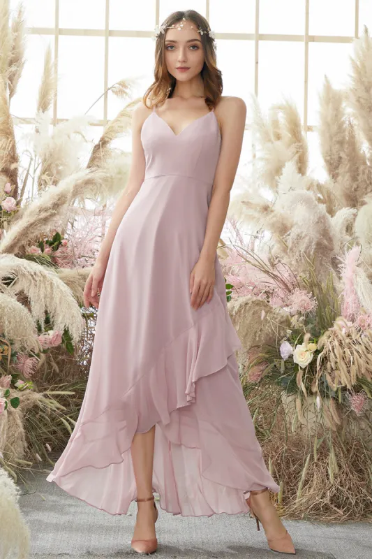 Blush High Low Chiffon Bridemaid Dress sold by Zapaka