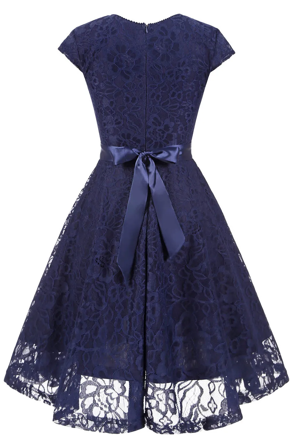 Navy V Neck Lace Bridesmaid Dress sold by Zapaka product image thumbnail 2