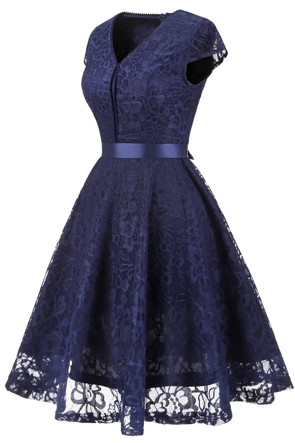 Navy V Neck Lace Bridesmaid Dress sold by Zapaka product image thumbnail 3