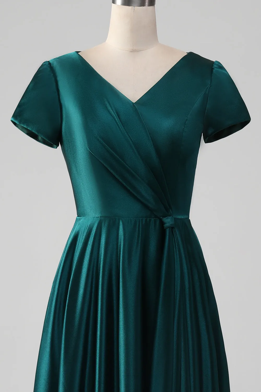 Peacock Satin V-neck A-line Pleated Mother of the Bride Dress sold by Zapaka product image thumbnail 4