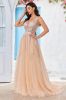 Gorgeous A Line V-Neck Champagne Tulle Wedding Dress with Lace sold by Zapaka