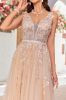 Gorgeous A Line V-Neck Champagne Tulle Wedding Dress with Lace sold by Zapaka