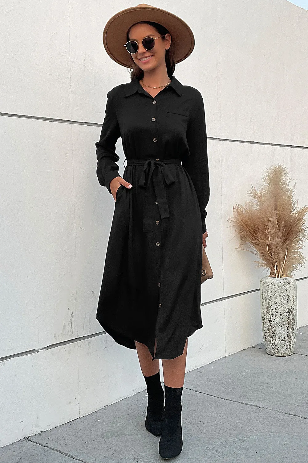 Long Sleeves A Line Black Button Summer Dress sold by Zapaka product image thumbnail 3