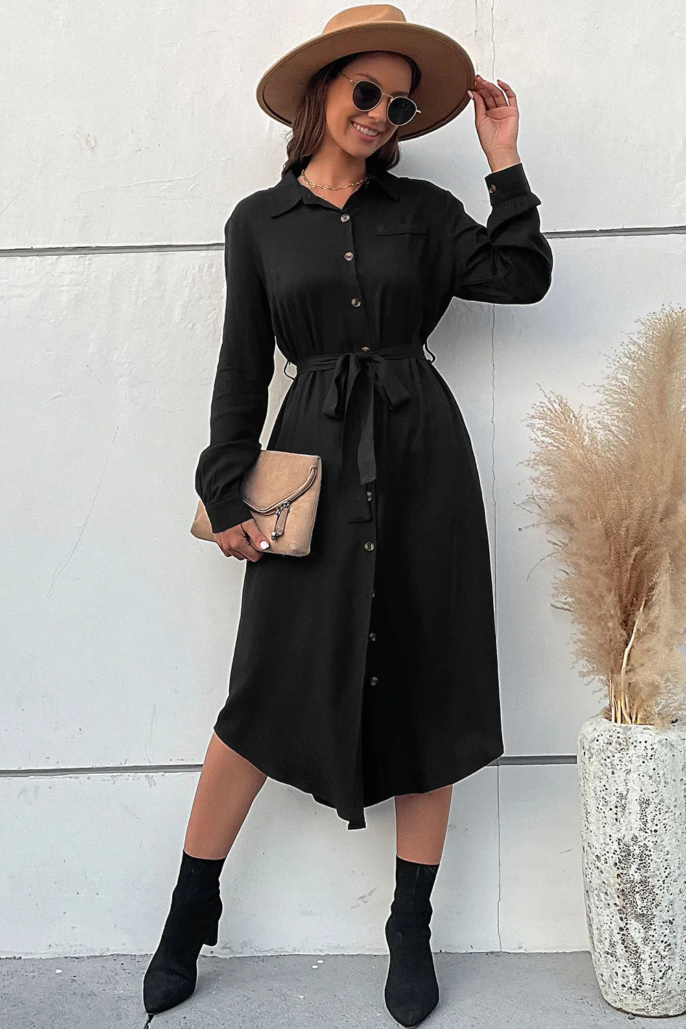 Long Sleeves A Line Black Button Summer Dress sold by Zapaka product image thumbnail 4