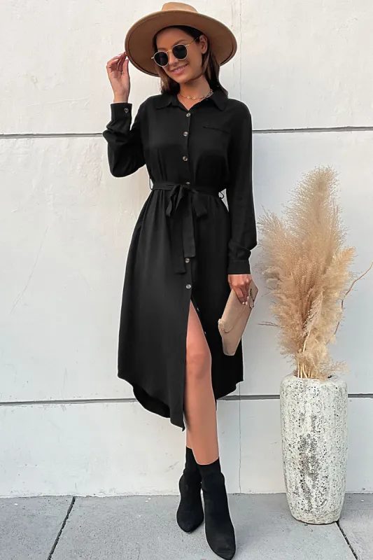 Long Sleeves A Line Black Button Summer Dress sold by Zapaka