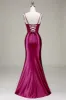 Burgundy Satin Spaghetti Straps Prom Dress with Corset sold by Zapaka